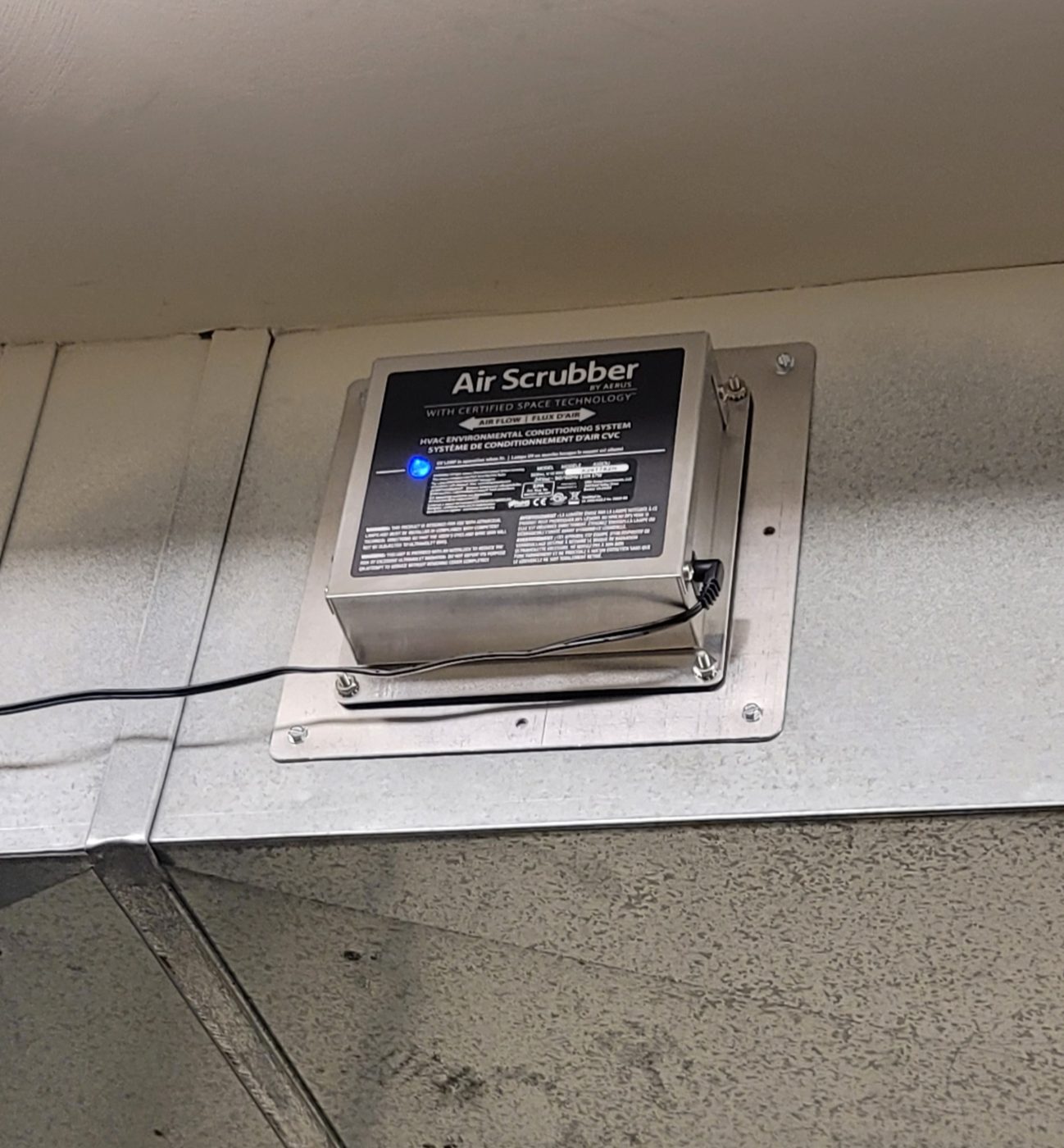 Air Scrubber by Aerus installed on ductwork by V&L Heating and Cooling